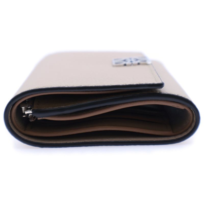 Loewe Anagram Trifold Wallet Compact Wallet Trifold Wallet Beige Leather Silver