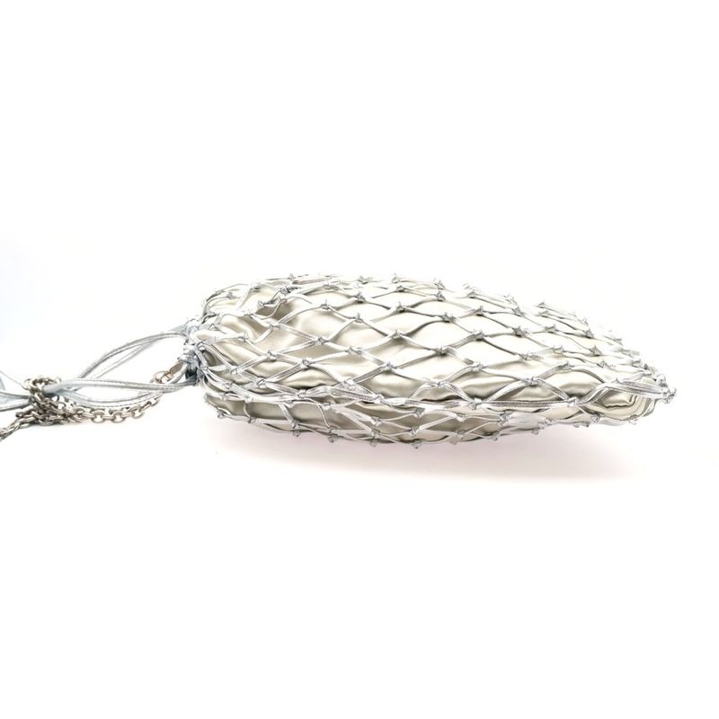 Prada Mesh Shoulder Pouch Drawstring Bag Chain Bag Silver Leather 1bc075 Silver