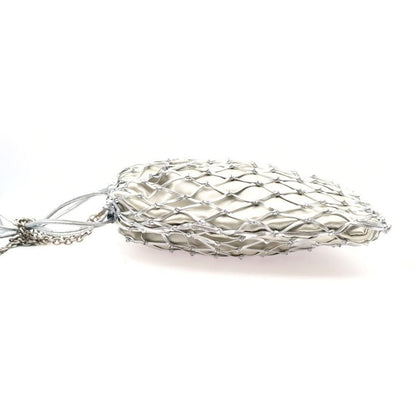 Prada Mesh Shoulder Pouch Drawstring Bag Chain Bag Silver Leather 1bc075 Silver