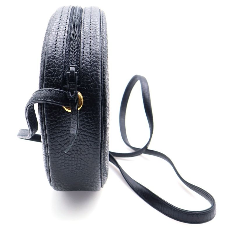 Christian Dior CD Logo Vintage Shoulder Bag Black Leather