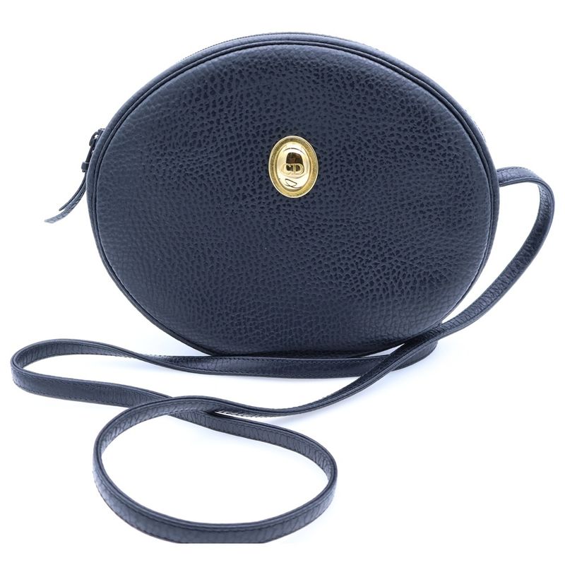 Christian Dior CD Logo Vintage Shoulder Bag Black Leather