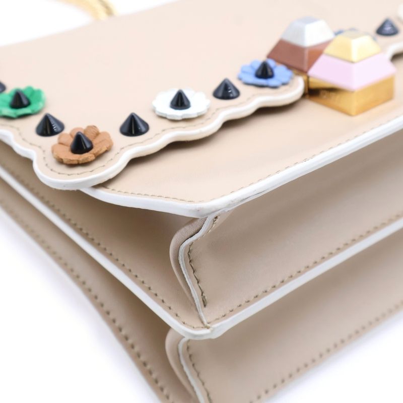 Fendi Canai Flower Mini Chain Shoulder Bag Shoulder Pochette Pink Beige Leather