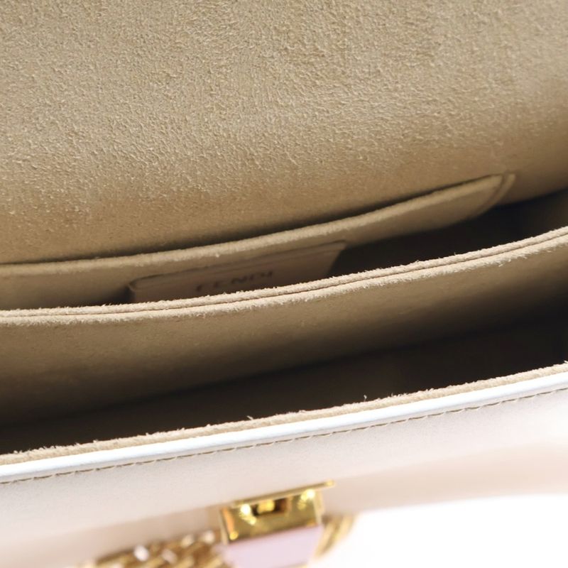 Fendi Canai Flower Mini Chain Shoulder Bag Shoulder Pochette Pink Beige Leather