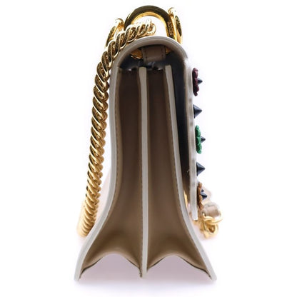 Fendi Canai Flower Mini Chain Shoulder Bag Shoulder Pochette Pink Beige Leather