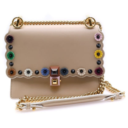 Fendi Canai Flower Mini Chain Shoulder Bag Shoulder Pochette Pink Beige Leather