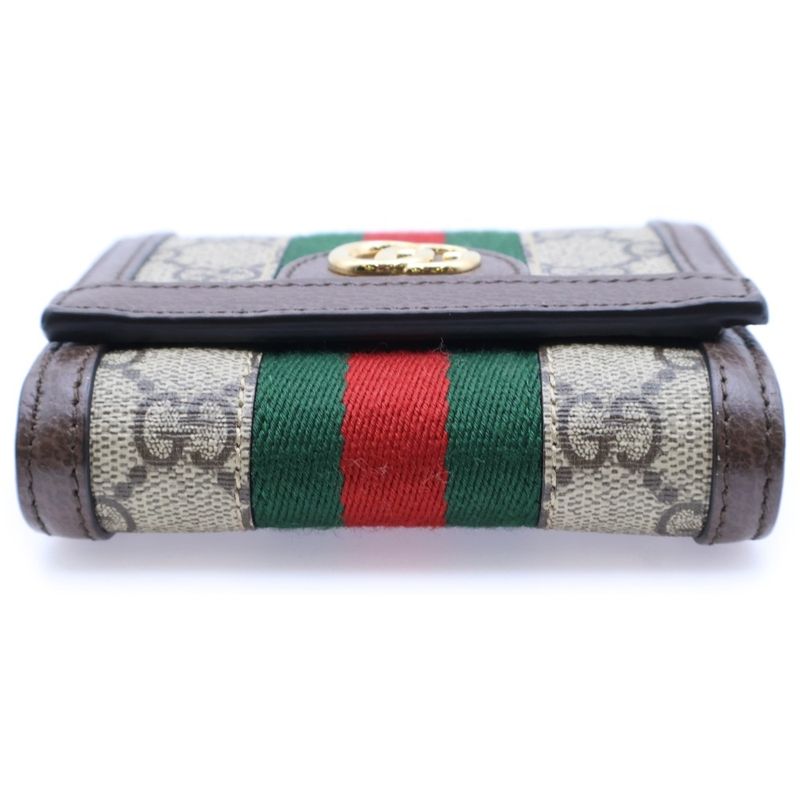 Gucci Ophidia GG Supreme Logo Plate Web Sherry Line Leather Canvas Compact