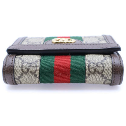 Gucci Ophidia GG Supreme Logo Plate Web Sherry Line Leather Canvas Compact