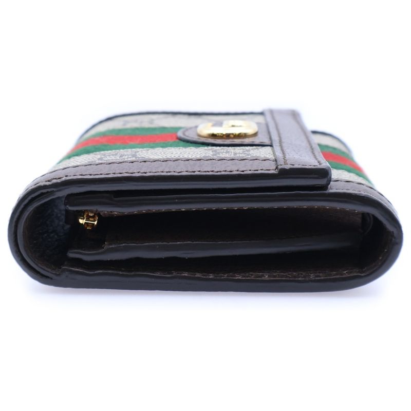 Gucci Ophidia GG Supreme Logo Plate Web Sherry Line Leather Canvas Compact