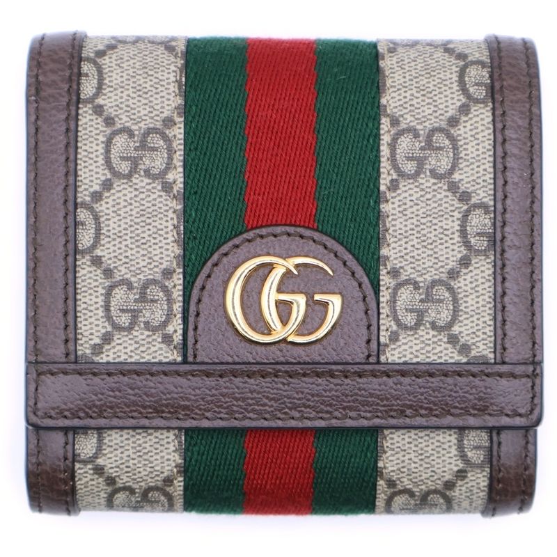 Gucci Ophidia GG Supreme Logo Plate Web Sherry Line Leather Canvas Compact