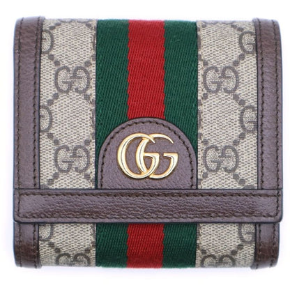 Gucci Ophidia GG Supreme Logo Plate Web Sherry Line Leather Canvas Compact