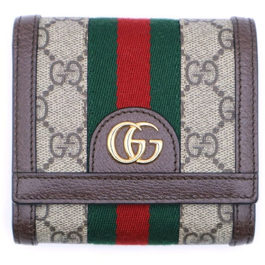 Gucci Ophidia GG Supreme Logo Plate Web Sherry Line Leather Canvas Compact