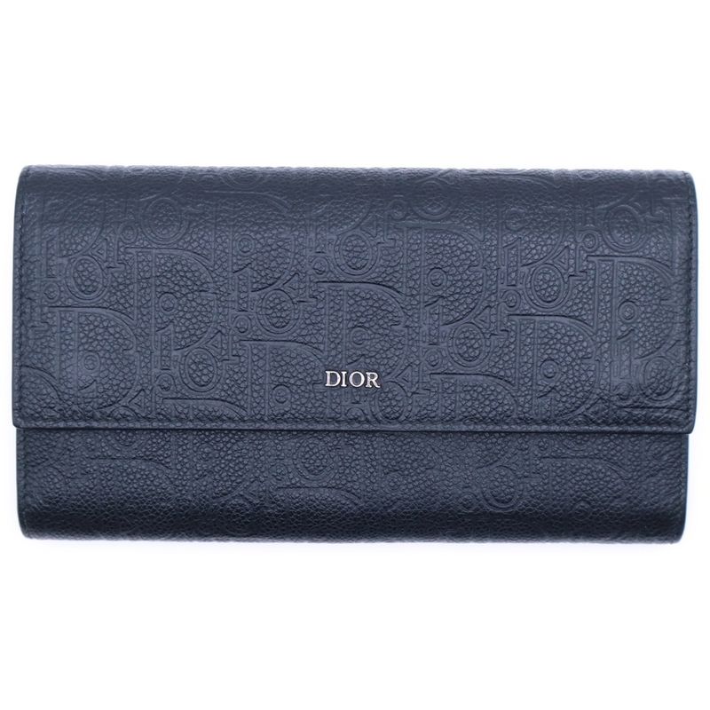 Christian Dior Vertical Long Wallet Long Wallet Card Case Black Leather