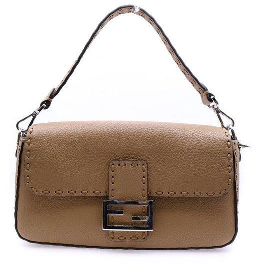Fendi Mamma Bucket Selleria 2WAY Leather Handbag Shoulder Bag Beige 8br600