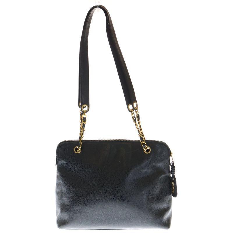 Chanel Outside Flap Coco Mark Turnlock Caviar Skin Leather Shoulder Tote Bag