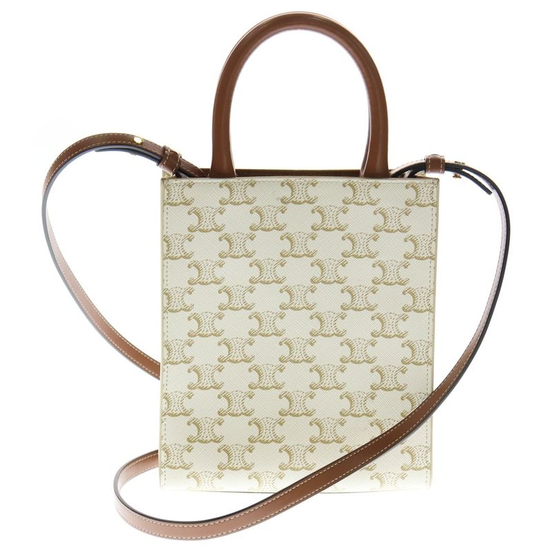 Celine Mini Vertical Cabas Triomphe Logo Allover PVC Leather 2WAY Hand Shoulder