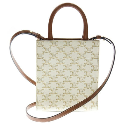 Celine Mini Vertical Cabas Triomphe Logo Allover PVC Leather 2WAY Hand Shoulder