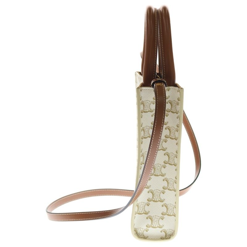 Celine Mini Vertical Cabas Triomphe Logo Allover PVC Leather 2WAY Hand Shoulder