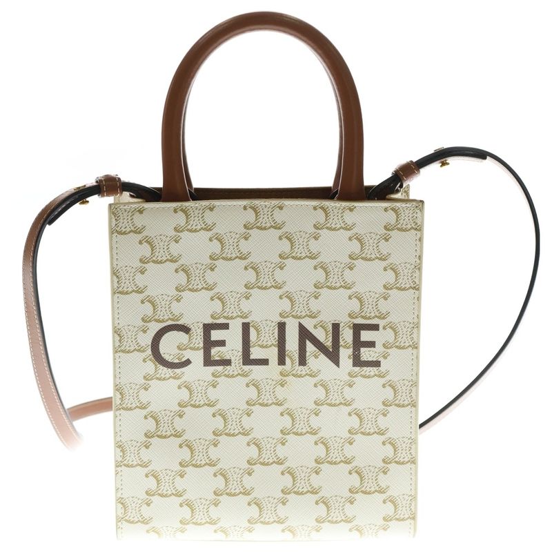 Celine Mini Vertical Cabas Triomphe Logo Allover PVC Leather 2WAY Hand Shoulder