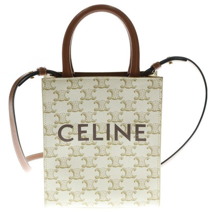 Celine Mini Vertical Cabas Triomphe Logo Allover PVC Leather 2WAY Hand Shoulder