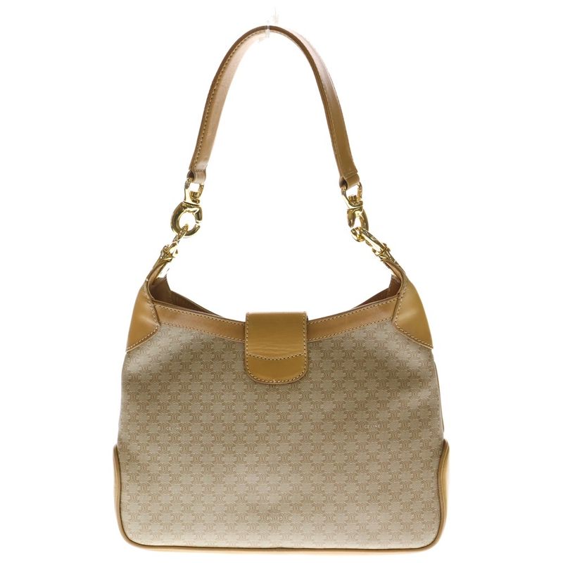Celine Macadam Pattern Canvas Leather Turnlock One Shoulder Bag Gold Hardware