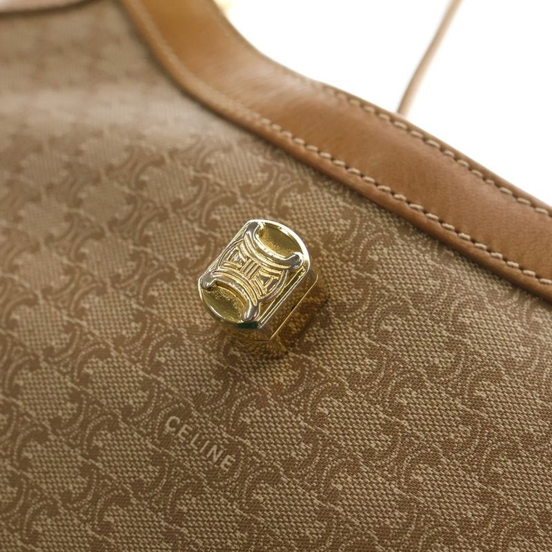 Celine Macadam Pattern Canvas Leather Turnlock One Shoulder Bag Gold Hardware