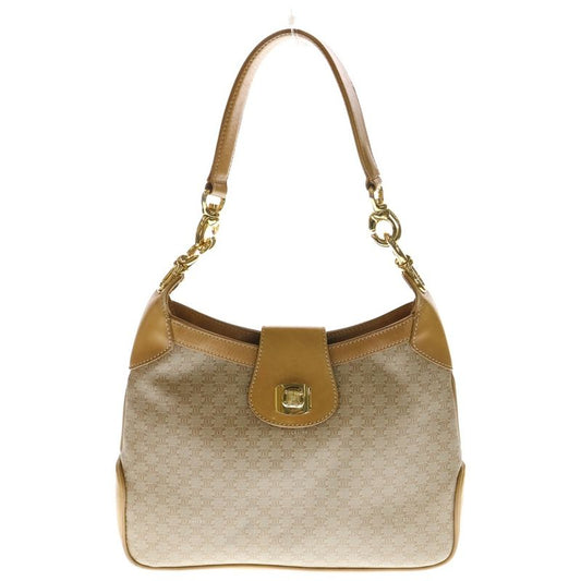 Celine Macadam Pattern Canvas Leather Turnlock One Shoulder Bag Gold Hardware