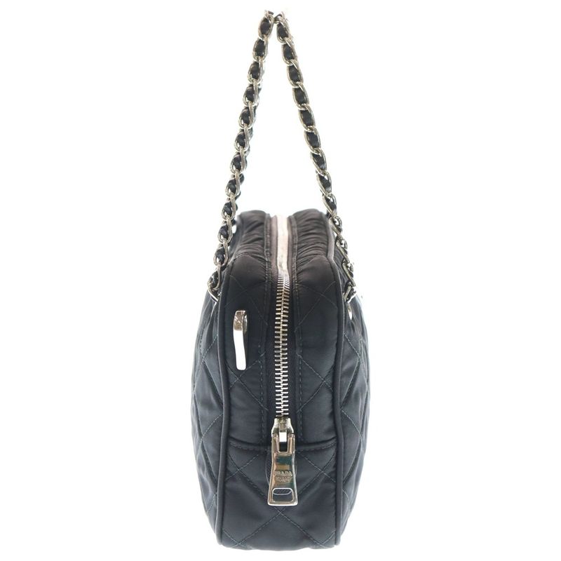 Prada Tessuto Nylon Triangle Logo Plate Saffianoleather Quilted 2WAY Chain Hand