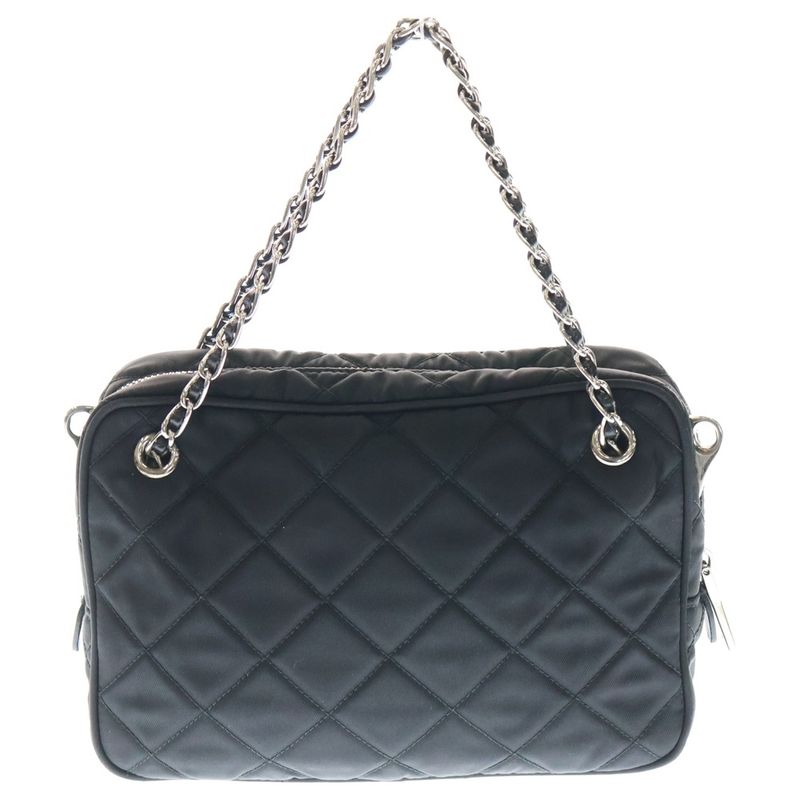 Prada Tessuto Nylon Triangle Logo Plate Saffianoleather Quilted 2WAY Chain Hand