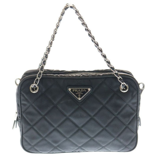 Prada Tessuto Nylon Triangle Logo Plate Saffianoleather Quilted 2WAY Chain Hand