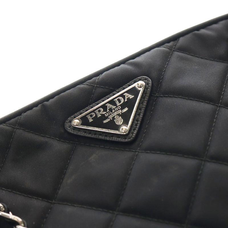 Prada Tessuto Nylon Triangle Logo Plate Saffianoleather Quilted 2WAY Chain Hand