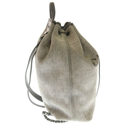 Chanel Deauville Coco Mark Raffia Leather Backpack Sac Silver Hardware Gray