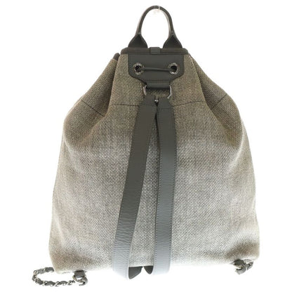 Chanel Deauville Coco Mark Raffia Leather Backpack Sac Silver Hardware Gray