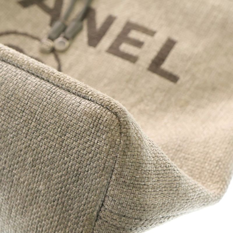 Chanel Deauville Coco Mark Raffia Leather Backpack Sac Silver Hardware Gray