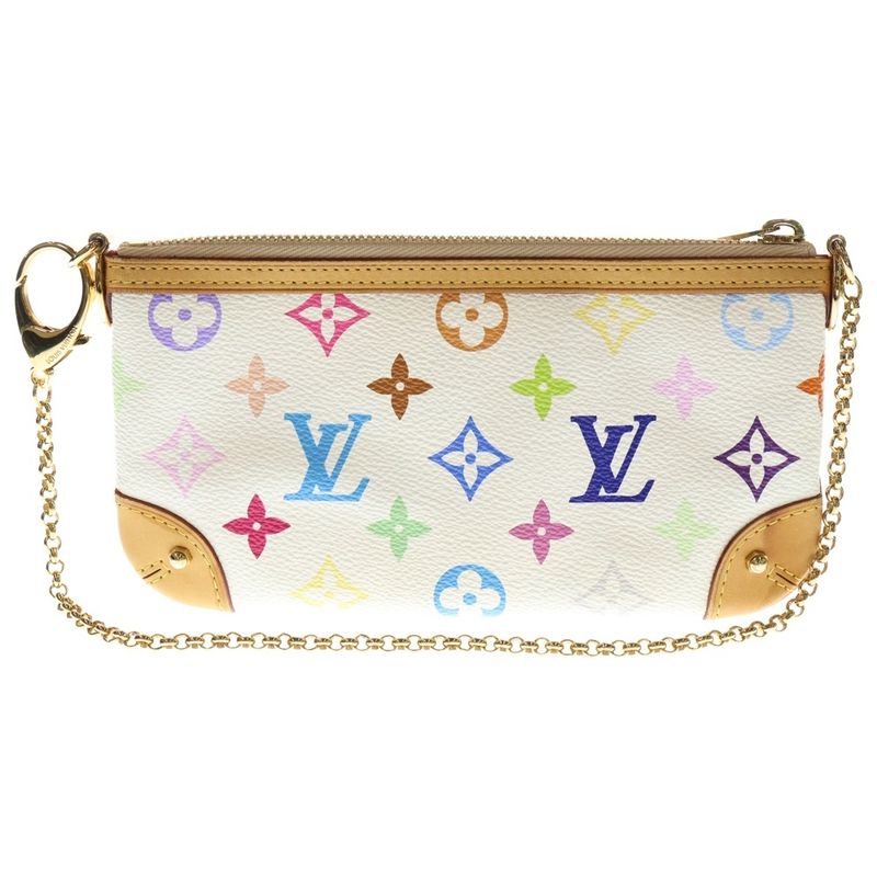 Chanel Pochette Mila MM Monogram Multicolor PVC Leather Accessory Pouch Handbag