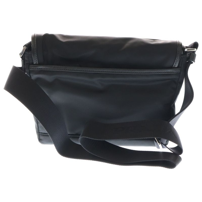 Prada Tessuto Linylon Shoulder Bag Black Nylon And Leather 2vd066 Silver