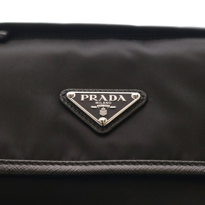 Prada Tessuto Linylon Shoulder Bag Black Nylon And Leather 2vd066 Silver