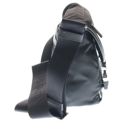 Prada Tessuto Linylon Shoulder Bag Black Nylon And Leather 2vd066 Silver