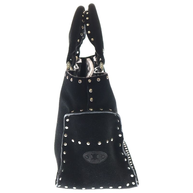 Celine Boogie Bag Studded Handbag Black Suede Silver Hardware