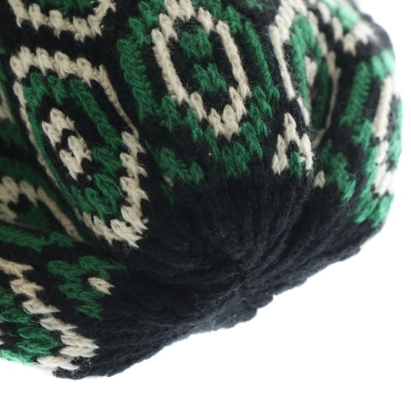 Prada Wool Knit Hat With All Over Design Green Umd514