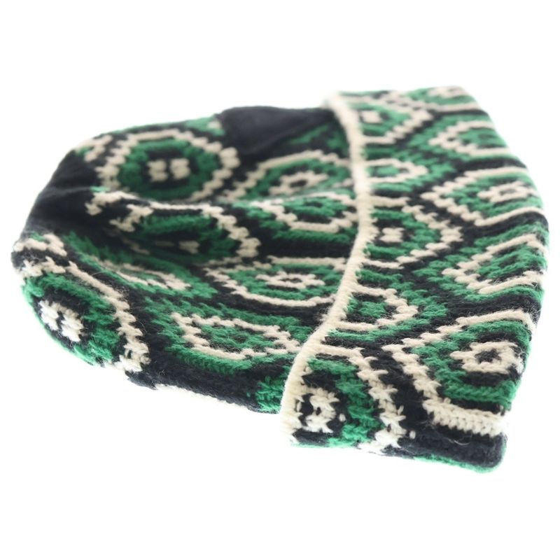 Prada Wool Knit Hat With All Over Design Green Umd514