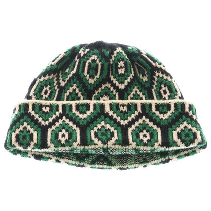 Prada Wool Knit Hat With All Over Design Green Umd514