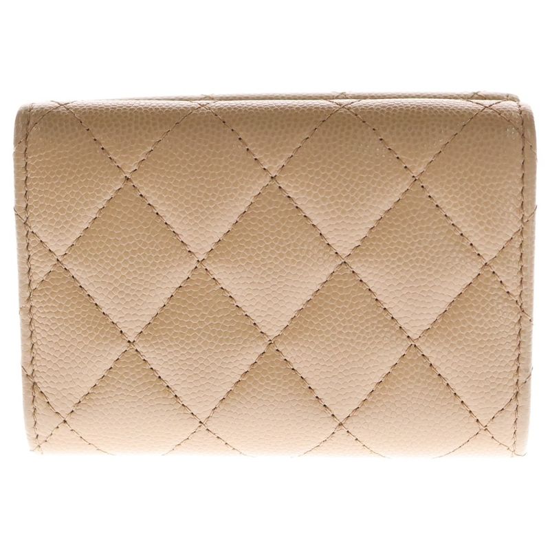Chanel Matelasse Small Flap Wallet Trifold Wallet Beige Caviar Skin Gold