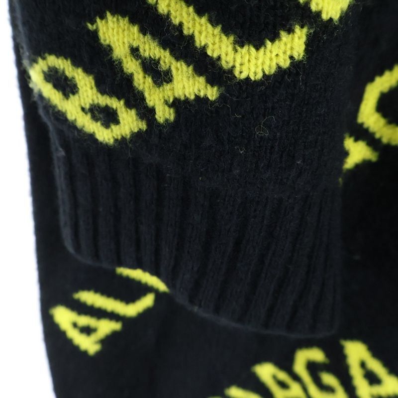 Balenciaga 20AW Allover Logo Jacquard Crewneck Knit Sweater Black 648433 T1567