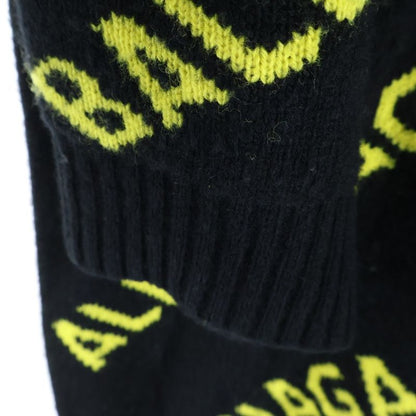 Balenciaga 20AW Allover Logo Jacquard Crewneck Knit Sweater Black 648433 T1567