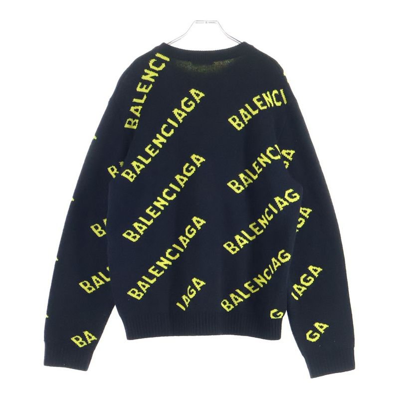 Balenciaga 20AW Allover Logo Jacquard Crewneck Knit Sweater Black 648433 T1567