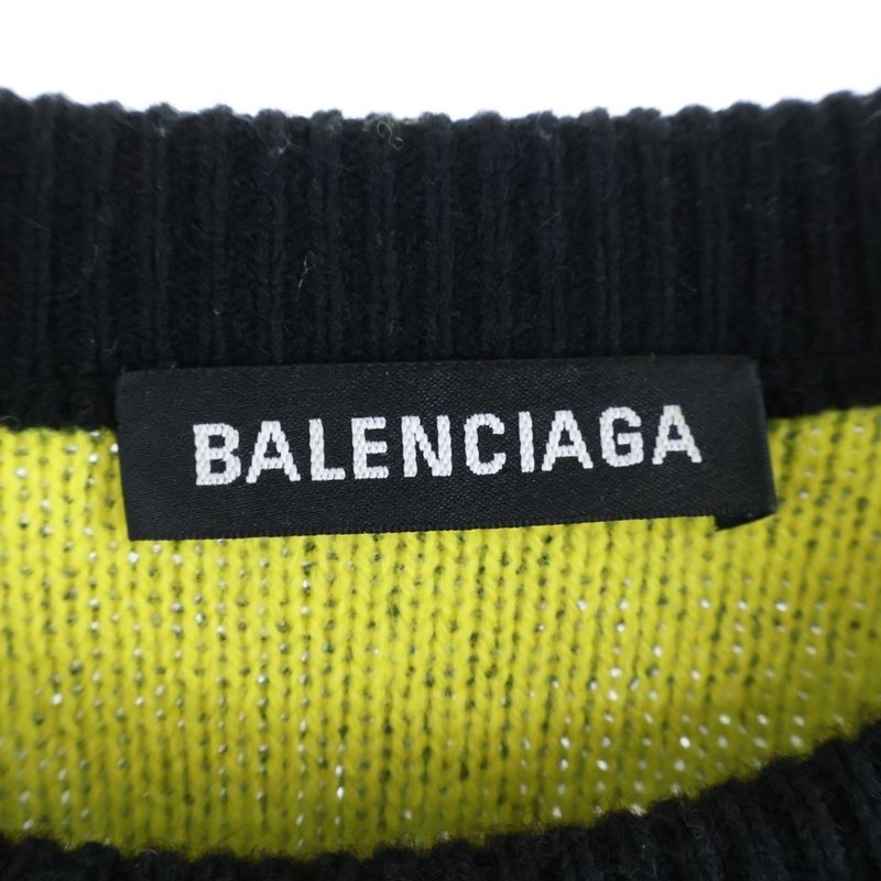Balenciaga 20AW Allover Logo Jacquard Crewneck Knit Sweater Black 648433 T1567
