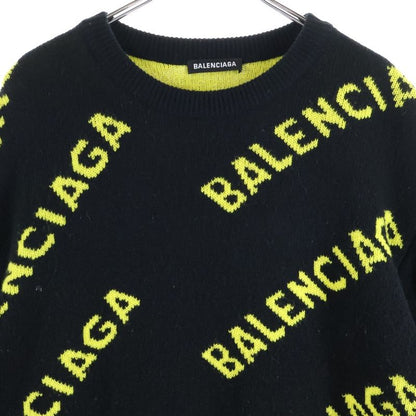 Balenciaga 20AW Allover Logo Jacquard Crewneck Knit Sweater Black 648433 T1567