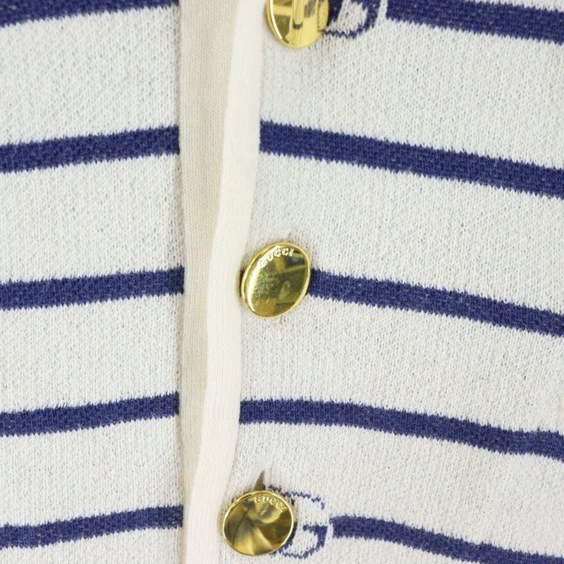 Gucci GG Striped Jacquard Cotton Wool Knit Short-sleeved Polo Shirt Ivory Blue
