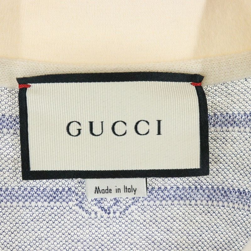 Gucci GG Striped Jacquard Cotton Wool Knit Short-sleeved Polo Shirt Ivory Blue