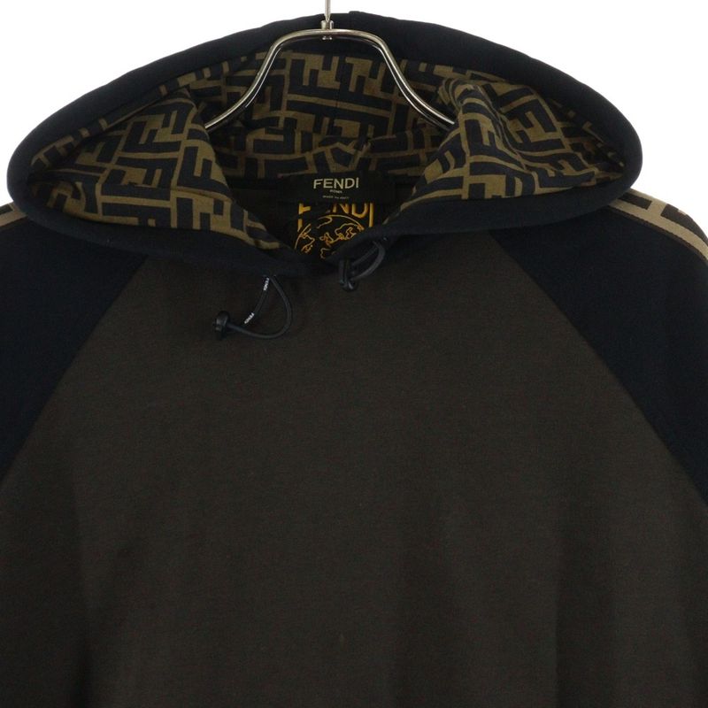 Fendi Zucca Pattern Line Raglan Sleeve Pullover Sweatshirt Hoodie Black Brown